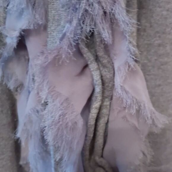 Cardigan Grey Heather Sweater Ruffle Stretchy Size S - Picture 3 of 10